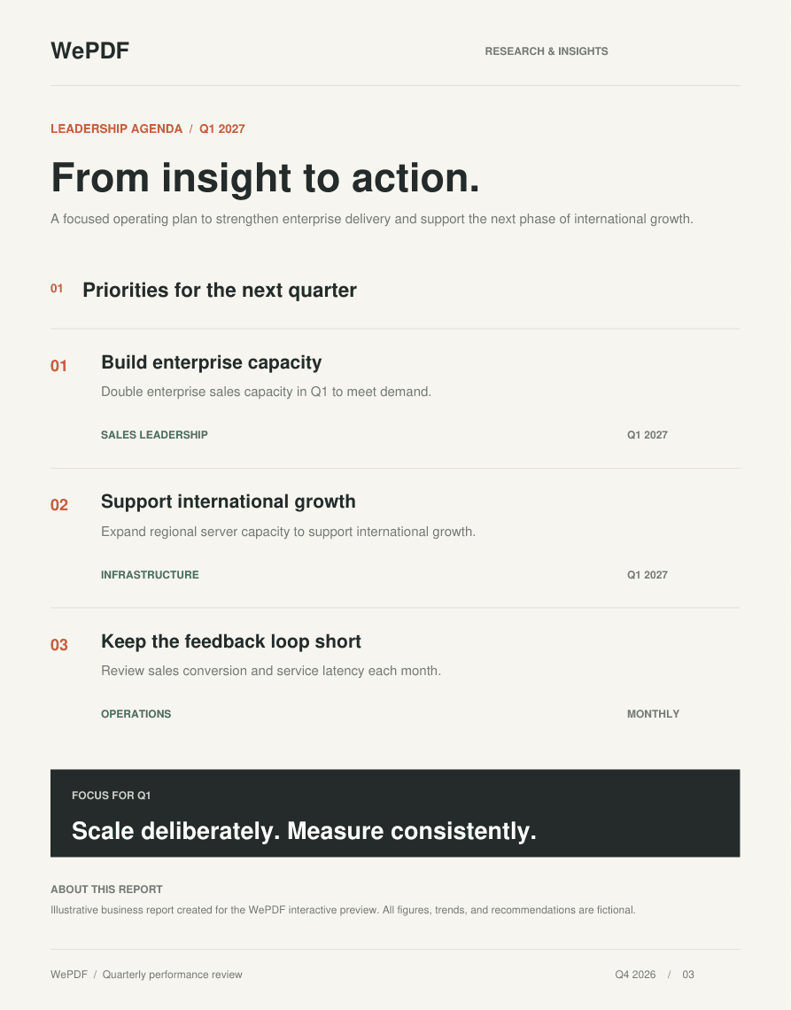 Financial report page 3: Generate Action Items